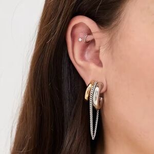 Two-Tone Gold & Silver Hoop Chain Earrings - Women Jewelry